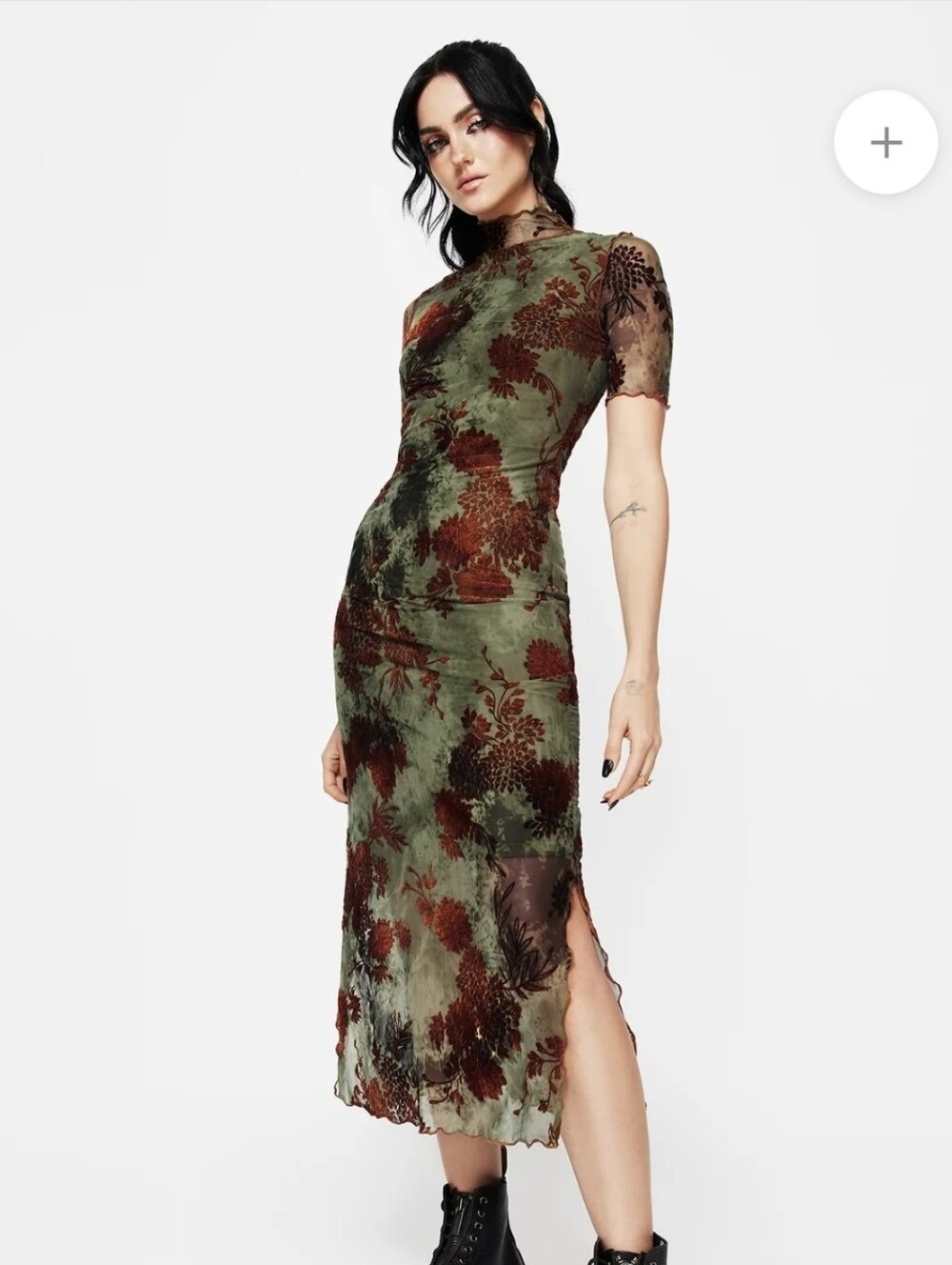 Rosaleigh Flock Velour Mesh Short Sleeved Midaxi Dress